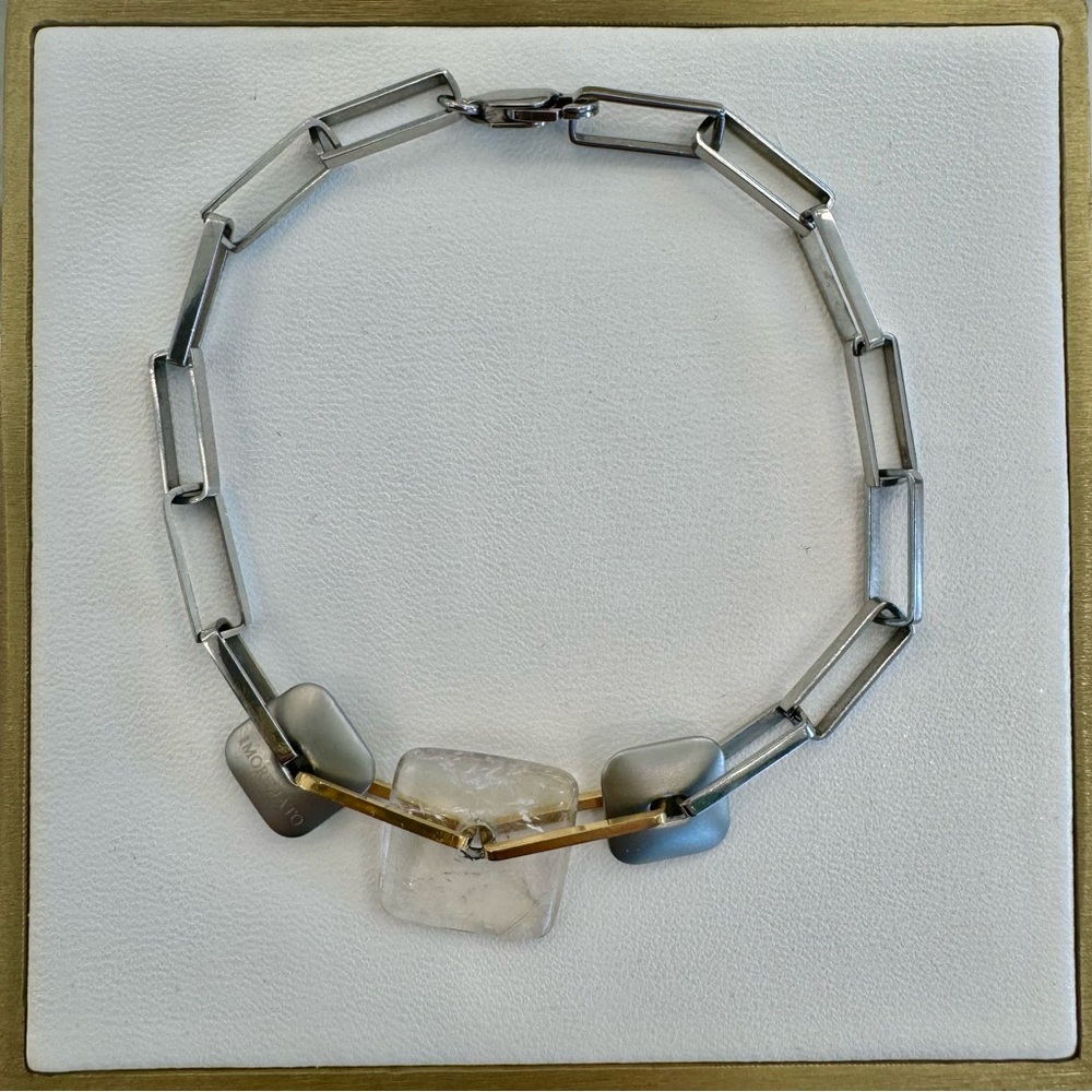 Morelatto vintage paperclip style bracelet with Rutilated Quartz center stone.